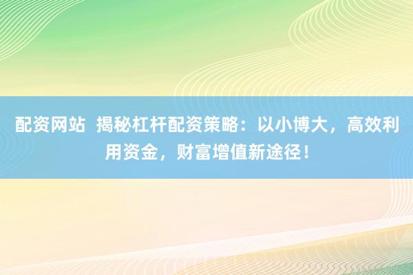 配资网站  揭秘杠杆配资策略：以小博大，高效利用资金，财富增值新途径！