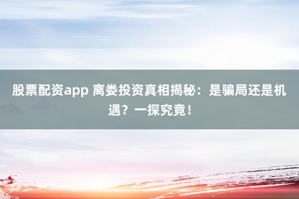 股票配资app 离娄投资真相揭秘：是骗局还是机遇？一探究竟！