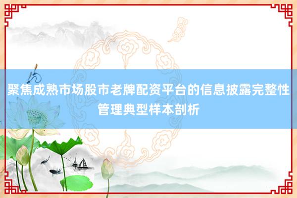 聚焦成熟市场股市老牌配资平台的信息披露完整性管理典型样本剖析