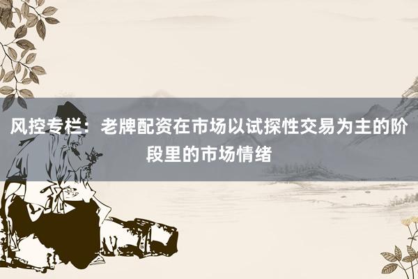 风控专栏：老牌配资在市场以试探性交易为主的阶段里的市场情绪