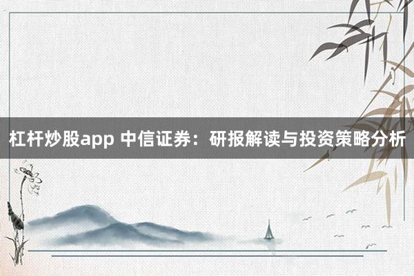 杠杆炒股app 中信证券：研报解读与投资策略分析
