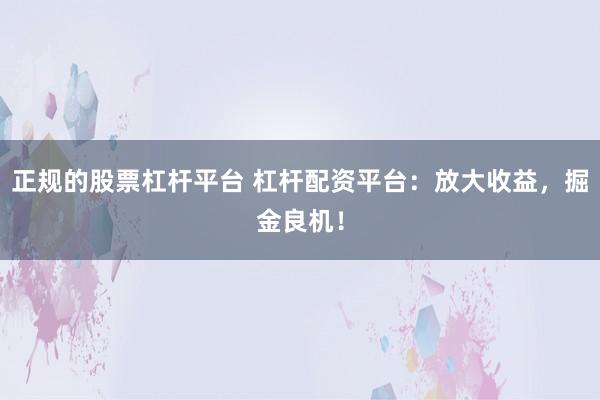 正规的股票杠杆平台 杠杆配资平台：放大收益，掘金良机！