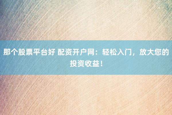 那个股票平台好 配资开户网：轻松入门，放大您的投资收益！