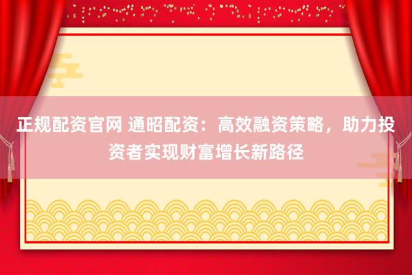 正规配资官网 通昭配资：高效融资策略，助力投资者实现财富增长新路径