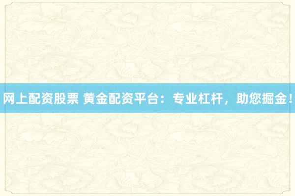 网上配资股票 黄金配资平台：专业杠杆，助您掘金！